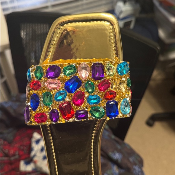 Embellished Gold Slide Sandals - Picture 6 of 8